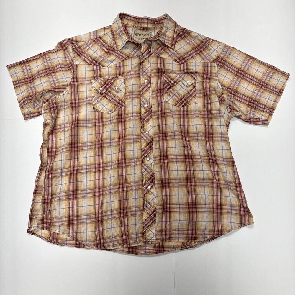 Wrangler-Mens Short Sleeve Western Pearl Snap Shirt, 2XL‎